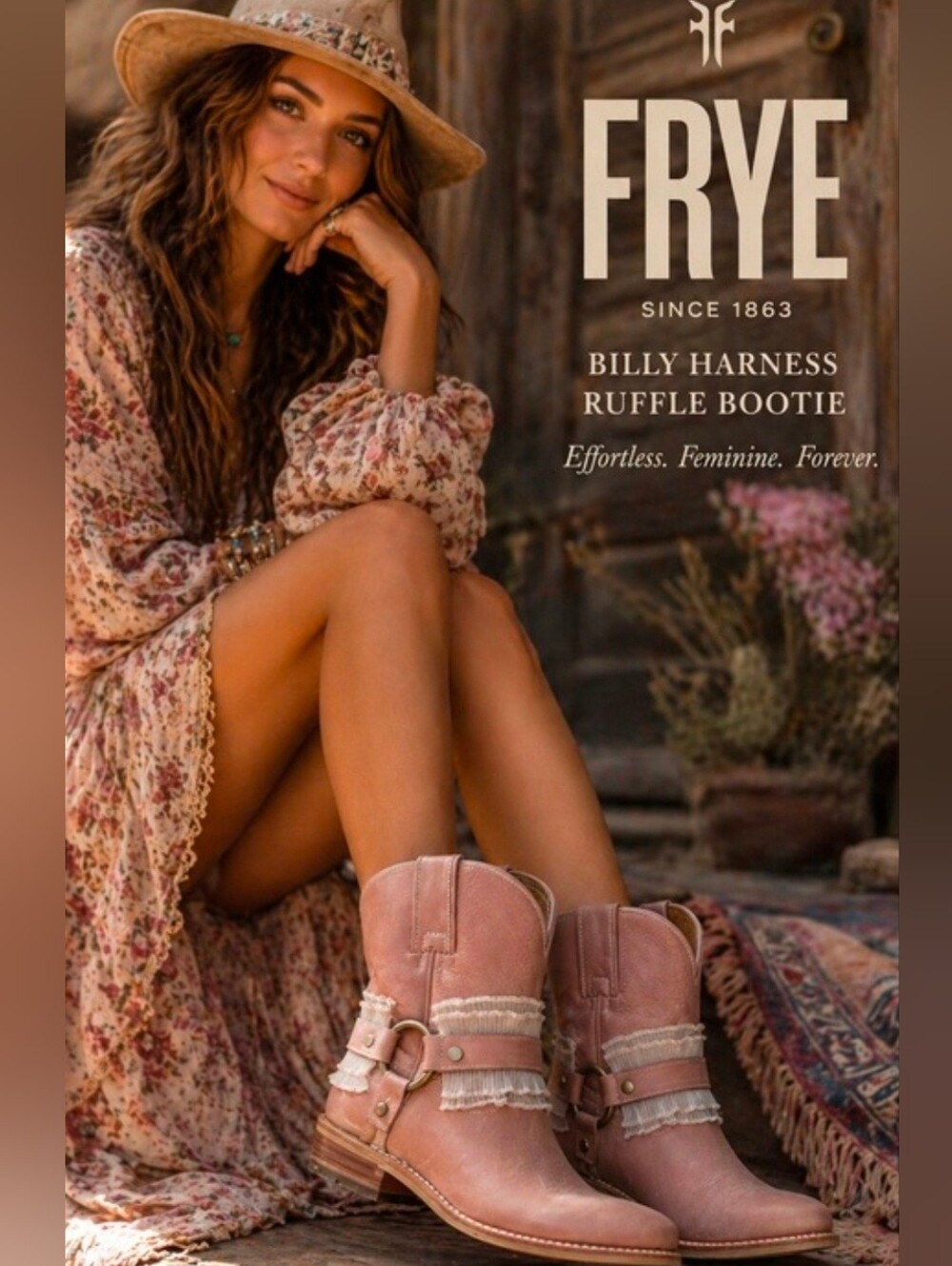 FRYE Billy Harness Ruffle Bootie in Blush Pink Leather